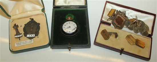 Qty of cufflinks, pocket watch & medals